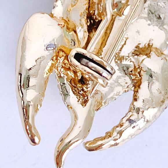 Vintage Gold Tone Turtle Brooch Rhinestone Shell Red Eye Pin 1960s Sparkling - Picture 8 of 9